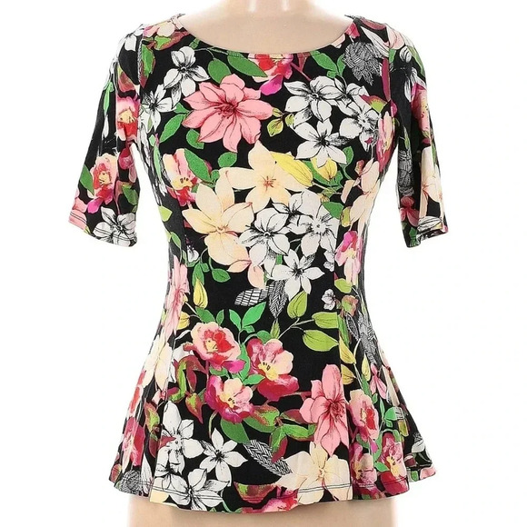 Guess Bella Floral Peplum Boat Neck Open Back Top Blouse Size Medium M - Picture 2 of 5